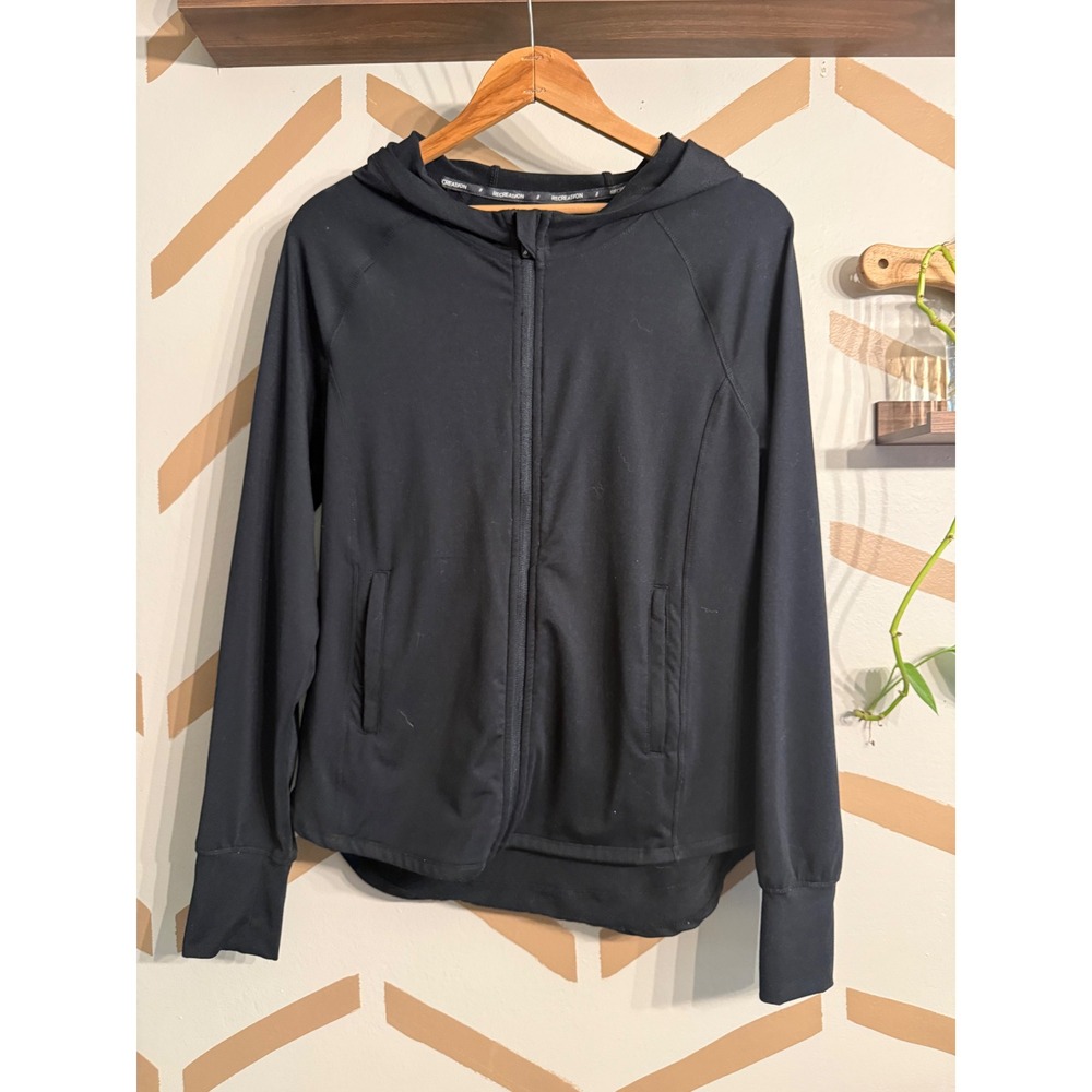 Recreation Zip Up Jacket Women MP Black Hooded Recycled Blend Raglan J1106PSSS